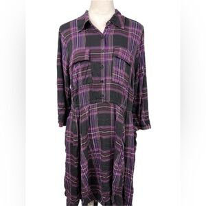 Torrid black and purple plaid print challis dress size 1-1X/14-16